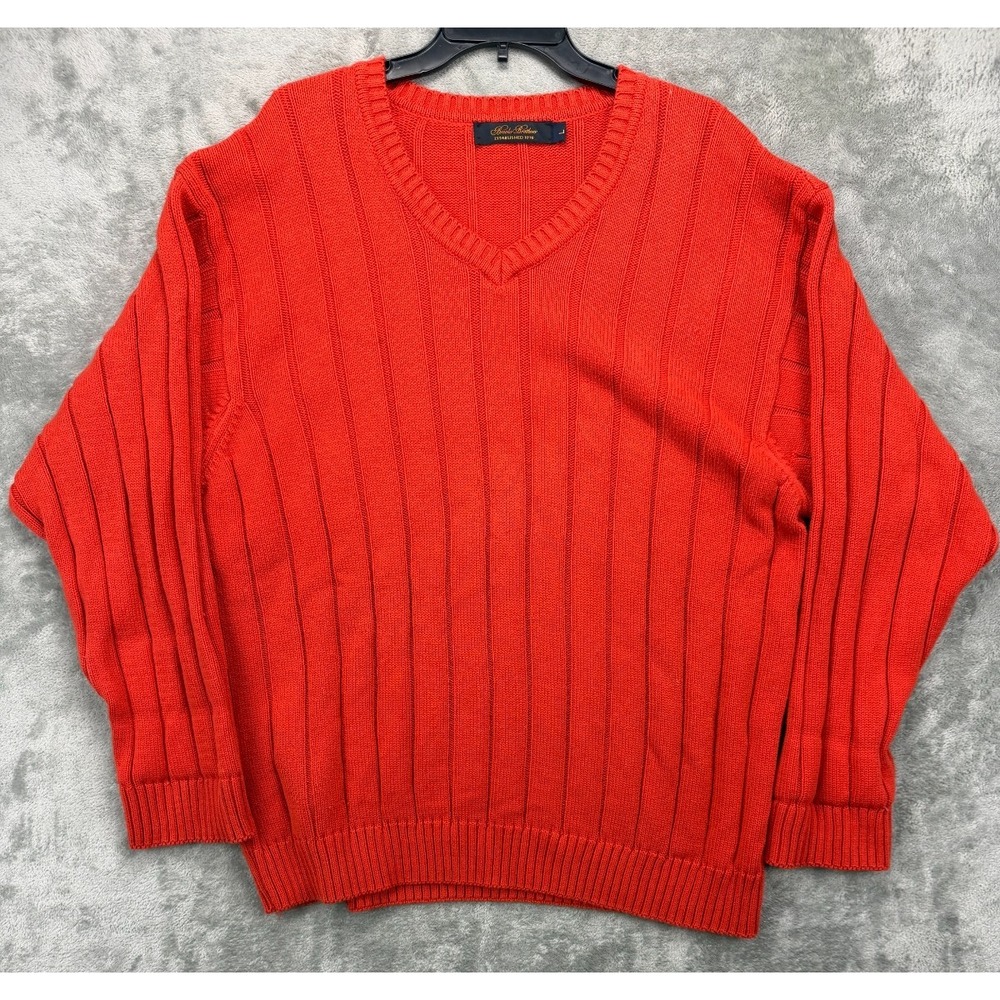 VTG‎ Brooks Brothers Men's Chunky Knit Sweater Sz L Rust 100% Cotton Made in USA